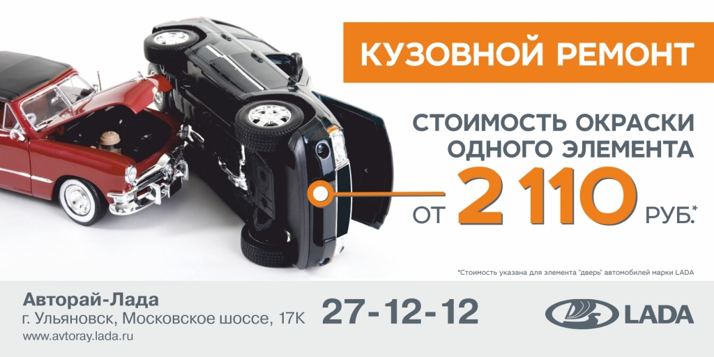 Стоимость окраски одного элемента автомобиля LADA от 2 110 рублей!